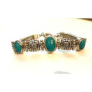 QVC Turquoise & Sterling Silver 925 Station Link Bracelet – Excellent